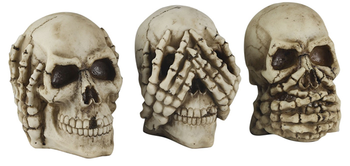 Set Of 3 Skulls - Speak, See & Hear No Evil - Click Image to Close
